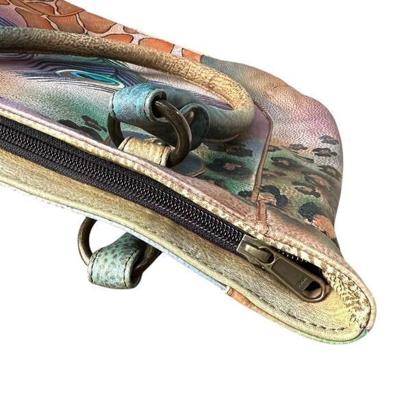 Anuschka Peacock Safari Hand Painted and Signed Leather Large Tote Bag - Picture 12 of 15